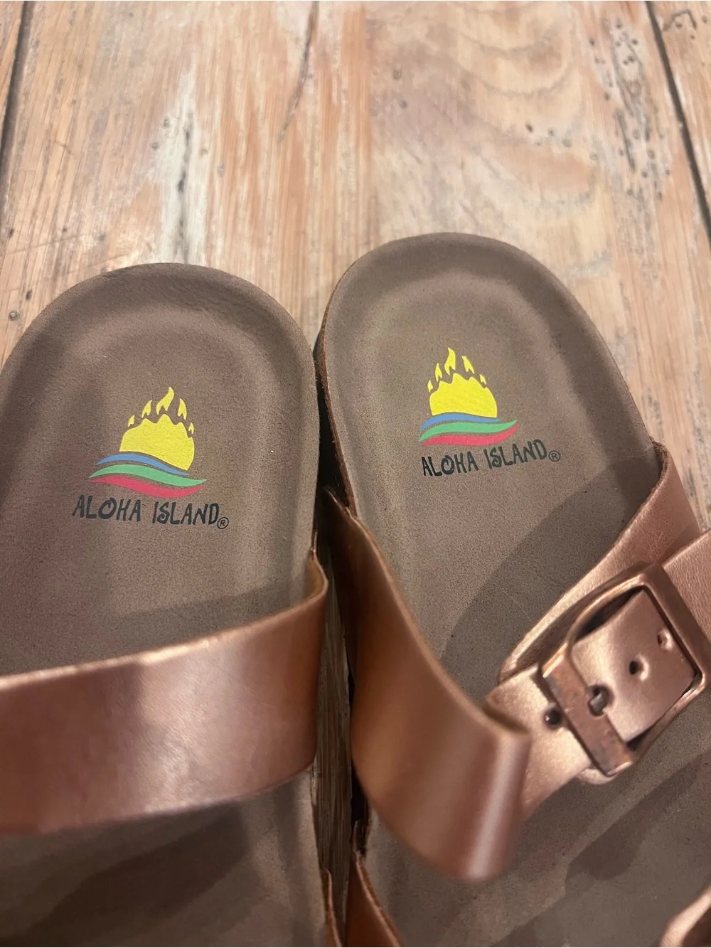 Aloha Island Children’s Strappy Buckle Sandals Rose Gold Adjustable US 4/5